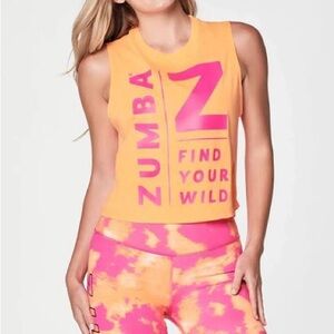 NWT ZUMBAWEAR Zumba Tank Top XL in Oh Orange With Pink Logo/Text.